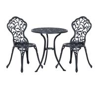 Outsunny Ensemble de bistrot 3 pièces avec 2 chaises et 1 table ronde style antique, pour jardin, terrasse, balcon, noir