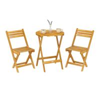 Outsunny Ensemble de Bistrot 3 Pièces Pliable Bois d'Acacia 60 cm Naturel | Table Ronde, 2 Chaises à Lattes, sans Montage, Salon de Jardin Extérieur, Balcon Patio Jardin