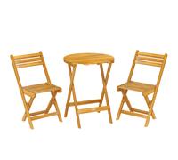 Outsunny Ensemble de Bistrot 3 Pièces Pliable en Bois d'Acacia avec Table Ronde et 2 Chaises, san Montage, 60x60x75cm, Naturel