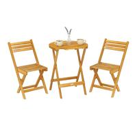 Outsunny Ensemble de Bistrot 3 Pièces Pliable en Bois d'Acacia, Table Ronde 60 cm et 2 Chaises à Lattes san Montage, Salon de Jardin Extérieur pour Balcon Patio Jardin, Naturel