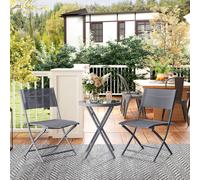 Outsunny Ensemble de bistrot 3 pièces pliable en métal, 2 chaises et 1 table ronde, salon de jardin extérieur 2 personnes, gris