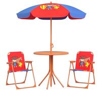 Outsunny Ensemble de bistrot pour enfants - Table et chaises de jardin - Thème cowboy - 4 pièces avec parasol réglable - Chaises pliables pour 2 à 5 ans - Bleu et rouge