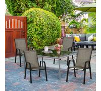 Outsunny Ensemble de Chaises de Jardin Set 4 Pièces, Chaises d'Extérieur Empilables en Métal et Tissu Respirant, Marron