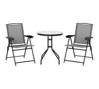 Outsunny Ensemble de jardin 3 pièces – 2 chaises inclinables + table ronde verre trempé gris