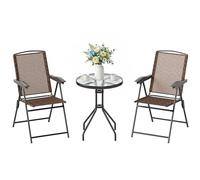 Outsunny Ensemble de jardin 3 pièces – 2 chaises inclinables, table ronde verre trempé – Chocolat