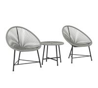 Outsunny Ensemble de jardin 3 pièces, 2 chaises en rotin synthétique, 1 table avec plateau en verre, cadre en acier, mobilier d'extérieur, gris
