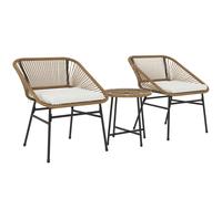 Outsunny Ensemble de jardin 3 pièces en rotin PE et acier avec 2 chaises avec coussins et table ronde, Multicolore