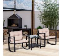 Outsunny Ensemble de jardin 3 pièces style cosy cadre en acier résine tressée imitation rotin noir et marron