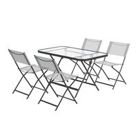Outsunny Ensemble de Jardin 4 chaises + 1 Table Salon de Jardin 5 pièces pilables chaises textilènes et Plateau en Verre trempé Gris