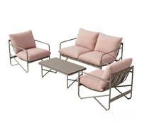 Outsunny Ensemble de jardin 4 personnes : Canapé, Fauteuils, Table, Métal, Rose