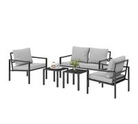 Outsunny Ensemble de jardin 4 personnes résistant aux intempéries - ensemble balcon avec canapé 2 places, fauteuils, coussins, table d'appoint Gris clair
