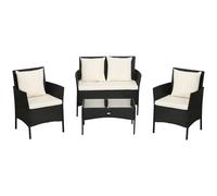 Outsunny Ensemble de Jardin 4 Pièces en Rotin avec 2 Chaises, Fauteuil de Jardin 2 Places et Table Basse
