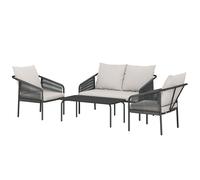 Outsunny Ensemble de jardin 4 pièces Polyrattan salon avec canapé 2 places 2 fauteuils table basse coussins amovibles sangles