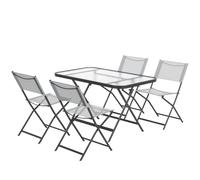 Outsunny Ensemble salon de jardin 5 pièces pliables chaises textilènes plateau verre trempé Gris