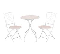 Outsunny Ensemble de jardin bistro 3 pièces 2 chaises pliantes et table ronde en métal époxy et plateau mosaïque - blanc
