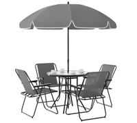 Outsunny Ensemble de Jardin de 6 Pièces avec Table et 4 Chaises Pliables en Textilene - Mobilier de Jardin Extérieur avec Table en Verre et Parasol pour Terrasse et Patio - Gris