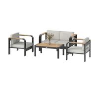 Outsunny Ensemble de jardin en aluminium pour 4 personnes résistant à l'eau extra profond avec canapé 2 places et 2 fauteuils et table d'appoint