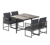 Outsunny Ensemble de jardin en polyrattan 5 pièces gain de place - table avec 4 chaises, plateau DPC, coussins Gris