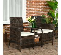 Outsunny Ensemble de Jardin en Rotin avec 2 Chaises Modernes et Table Basse, 138x60x87 cm, Marron