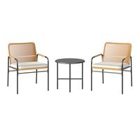 Outsunny Ensemble de jardin extérieur 3 pièces avec 2 chaises avec coussins amovibles lavables et table de terrasse avec plateau en métal résistant pour balcon, patio naturel et crème
