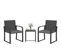 Outsunny Ensemble de jardin extérieur 3 pièces en rotin avec 2 chaises avec coussins, tissu textilène et table en verre trempé, résistant aux intempéries, pour balcon, patio, gris