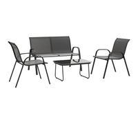 Outsunny Ensemble de jardin extérieur 4 pièces avec 2 fauteuils empilables, 1 canapé 2 places et table basse avec plateau en verre trempé noir