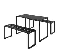 Outsunny Ensemble de jardin pour 4 personnes, 1 table & 2 bancs, en métal, noir