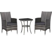 Outsunny Ensemble de meubles de balcon 3 pièces Ensemble de jardin en rotin PolyrattanGris foncé