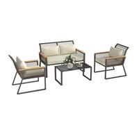 Outsunny Ensemble de meubles de balcon en polyrotin pour 4 personnes - Résistant aux intempéries - Avec canapé 2 places et 2 chaises - Table en verre - Salon de jardin pour jardin, balcon - Gris et