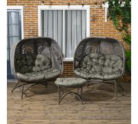 Outsunny Ensemble de meubles de jardin, 2 fauteuils en rotin avec table d'appoint pliante, coussins, cadre en métal, couleur : Sable