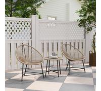 Outsunny Ensemble de meubles de jardin 3 pièces, 2 chaises en rotin plastique, 1 table avec plateau en verre, cadre en acier, mobilier de jardin extérieur, Marron clair