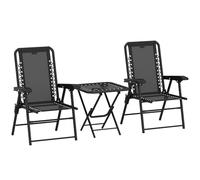 Outsunny Ensemble de meubles de jardin 3 pièces en acier résistant aux intempéries avec table de bistrot pliable porte-gobelets, chaises de jardin, meubles de balcon, ensemble de jardin - Noir
