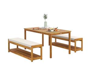 Outsunny Ensemble de meubles de jardin 3 pièces en bois d'acacia et table à manger en teck