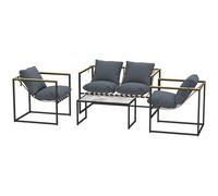 Outsunny Ensemble de meubles de jardin 4 pièces, ensemble de mobilier extérieur, 2 fauteuils, canapé 2 places, 1 table, rembourré, acier, polyester, gris