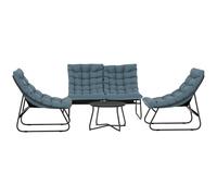Outsunny Ensemble de meubles de jardin 4 places, 2 chaises, 1 canapé double, 1 table avec une surface en verre, coussins épais, cadre en acier, pour terrasse, Gris
