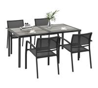 Outsunny Ensemble de meubles de jardin 5 pièces avec 1 table à manger, 4 chaises empilables, pour terrasse, en maille, gris foncé