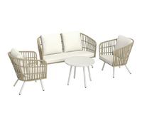 Outsunny Ensemble de meubles de jardin en polyrotin avec 2 canapés, fauteuils, table, coussins de table, résistants aux intempéries, pour 4 personnes, meubles d'extérieur pour balcon, terrasse, kaki
