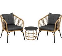 Outsunny Ensemble de Bistrot 3 pièces, résistant aux intempéries, 1 table d'appoint, 2 chaises, 62 cm x 65 cm x 78 cm, Sable+Gris foncé