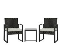 Outsunny Ensemble de meubles de jardin en rotin, 3 pièces, avec 2 chaises de jardin, table basse, coussins amovibles, ensemble de meubles de balcon, ensemble de meubles de jardin pour jardin, terrasse