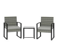 Outsunny Ensemble de meubles de jardin en rotin, 3 pièces, avec 2 chaises de jardin, table basse, coussins amovibles, ensemble de meubles de balcon pour jardin, terrasse, gris clair