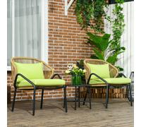 Outsunny Ensemble de meubles de jardin en rotin, 3 pièces, coussins pour l'assise et le dossier, rotin synthétique, cadre en métal, Vert