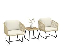 Outsunny Ensemble de meubles de jardin en rotin 3 pièces en bois d'acacia FSC avec 2 fauteuils, table à lamelles, coussins épais lavables et cadre en acier, meubles de balcon pour jardin, blanc crème