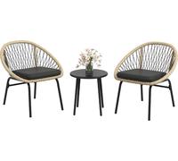 Outsunny Ensemble de meubles de jardin en rotin 3 pièces, ensemble de meubles de balcon avec table basse, 2 chaises, ensemble de sièges avec coussins, salon de jardin pour balcon, terrasse, polyester,