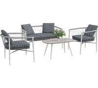 Outsunny Ensemble de meubles de jardin en rotin 4 pièces, groupe de sièges avec fonction balançoire, ensemble de jardin avec 1 table basse, 2 fauteuils, 1 canapé double, coussins, ensemble de sièges p
