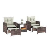 Outsunny Ensemble de meubles de jardin en rotin, 5 pièces, avec 2 chaises, coussins, tabourets, table, compartiment de rangement, salon de jardin, meubles de terrasse, pour jardin, balcon, terrasse