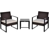 Outsunny Ensemble de meubles de jardin en rotin Polyrattan 3 pcs. Meubles de balcon, avec coussins Jardin Marron+Crème