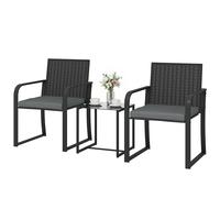 Outsunny Ensemble de meubles de jardin en rotin synthétique avec 2 fauteuils avec coussins et table avec plateau en verre gris