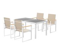 Outsunny Ensemble de salle à manger 5 pièces, table extérieure en verre trempé, 4 chaises, résistant aux intempéries, cadre en acier, mobilier de terrasse, multicolore