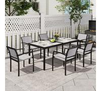 Outsunny Ensemble de salle à manger 7 pièces pour 6 personnes Table de salle à manger avec 6 chaises empilables, Ensemble de table de cuisine avec structure en acier Meubles de balcon