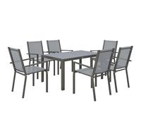 Outsunny Ensemble de Salle à Manger de Jardin pour 6 Personnes, Salon de Jardin extérieur, Cadres en Acier, chaises empilables, dossiers Hauts, Gris